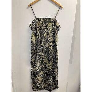 Joe Fresh Women's‎ Shift Dress L Spaghetti Strap Camo w/Pockets Midi Drawstring